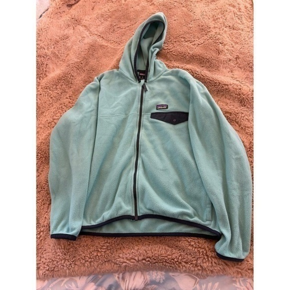 Patagonia Kids XL 14 Micro D Snap-T Full Zip Hooded Fleece Aqua Blue 65470